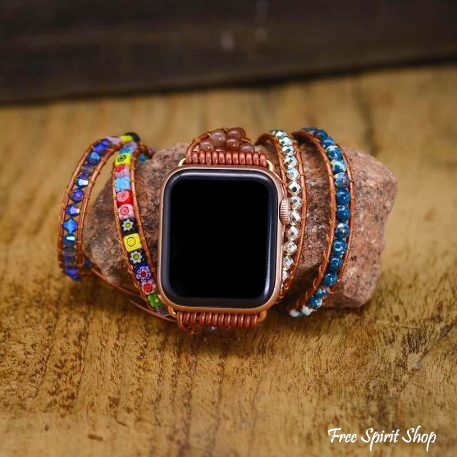 Natural Imperial Flower & Strawberry Quartz Apple Watch Band - Free Spirit Shop