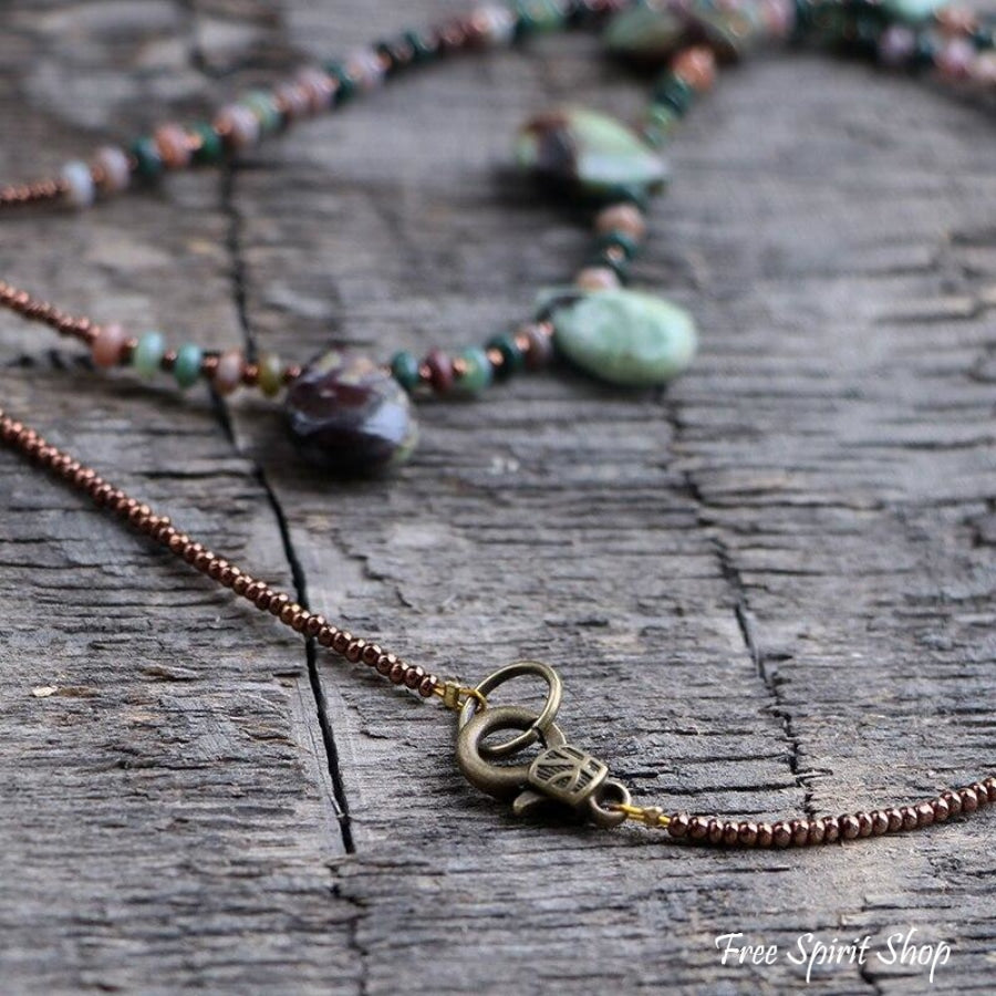 Natural Indian Agate Teardrop Beaded Necklace - Free Spirit Shop