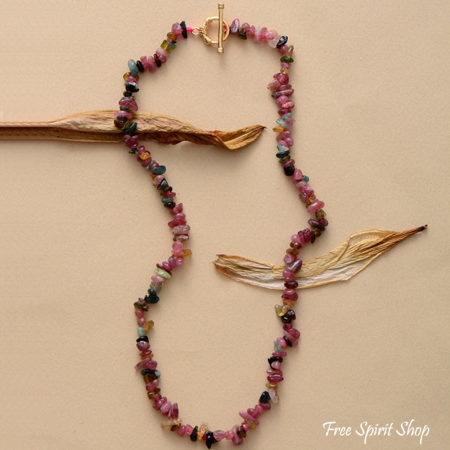 Natural Irregular Pink Tourmaline Beaded Choker Necklace - Free Spirit Shop