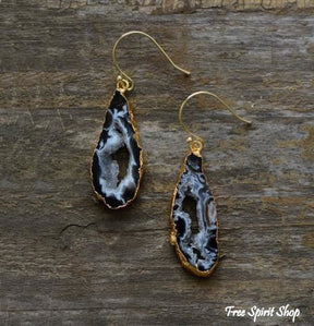 Natural Jasper Druzy Stone Earrings - Gold or Silver