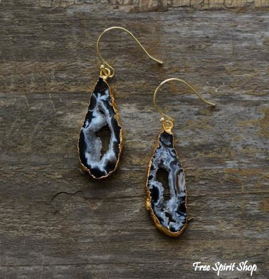 Natural Jasper Druzy Stone Earrings - Gold or Silver - Free Spirit Shop