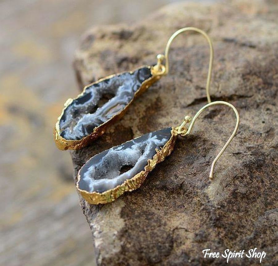 Natural Jasper Druzy Stone Earrings - Gold or Silver - Free Spirit Shop