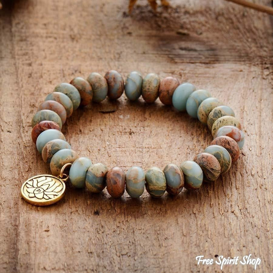 Natural King Jasper & Lotus Flower Bracelet - Free Spirit Shop