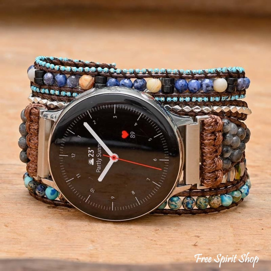 Google Pixel Watch Band With Natural Labradorite & Blue Jasper Beads