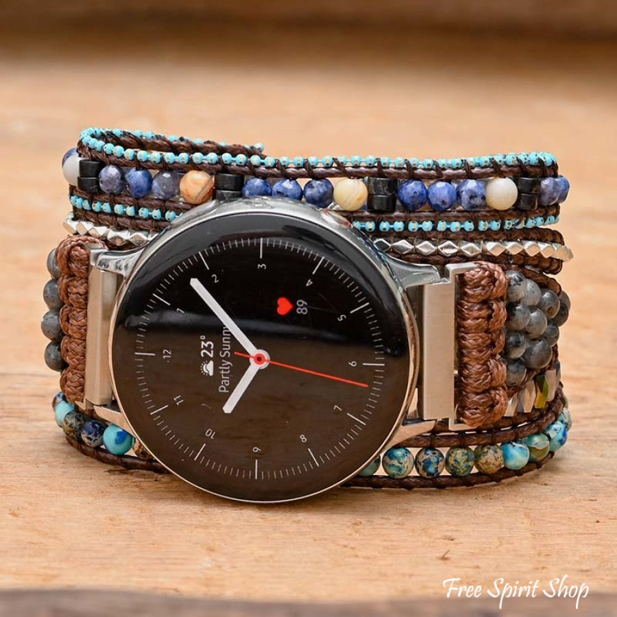 Natural Labradorite & Blue Jasper Samsung / Garmin Watch Band - Free Spirit Shop