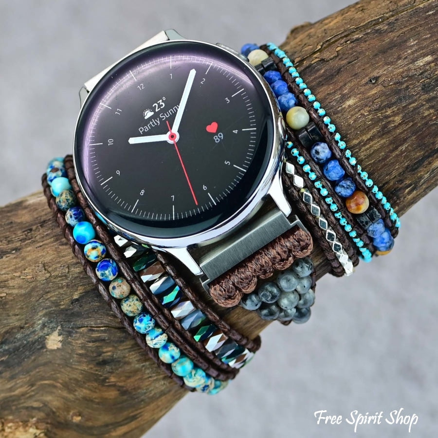 Google Pixel Watch Band With Natural Labradorite & Blue Jasper Beads