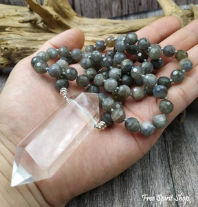 Natural Labradorite & Clear Quartz Necklace - Free Spirit Shop