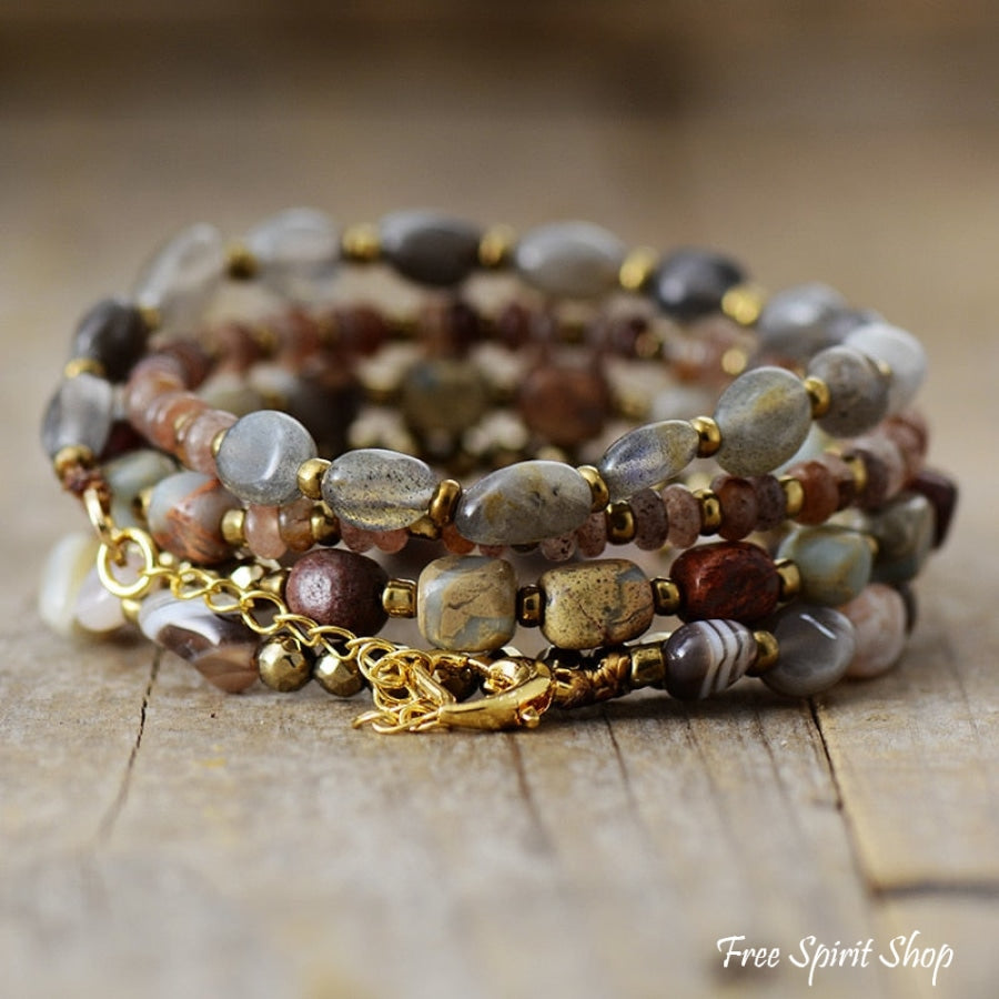 Natural Labradorite King Jasper Botswana Agate Bead Bracelet - Free Spirit Shop