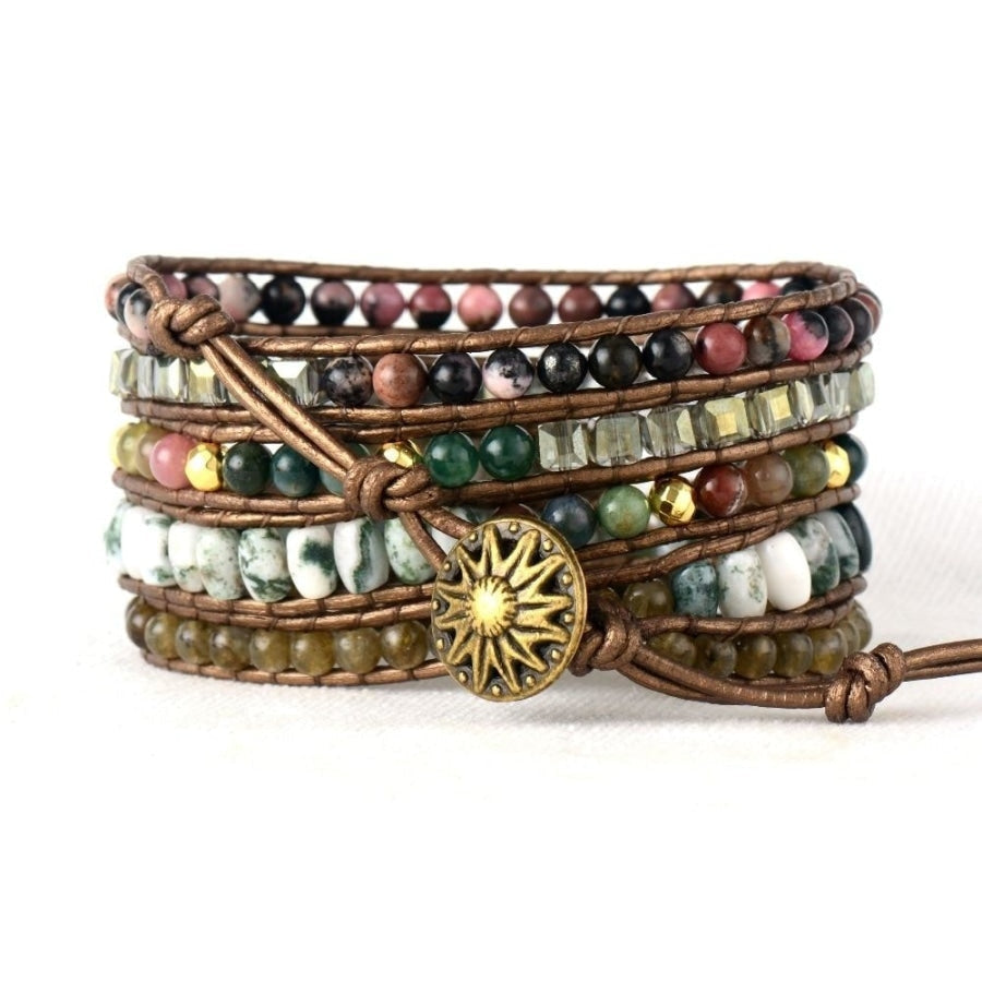 Natural Labradorite Rhodochrosite & Moss Agate Beaded Wrap Bracelet - Free Spirit Shop