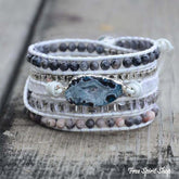 Natural Labradorite, White Jade & Druzy Stone Leather Wrap Bracelet - Free Spirit Shop