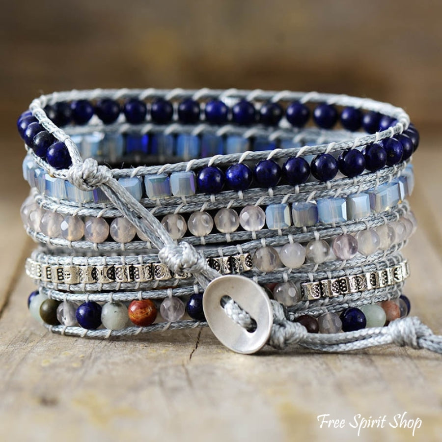 Natural Lapis & Agate Gray Apple Watch Band - Free Spirit Shop