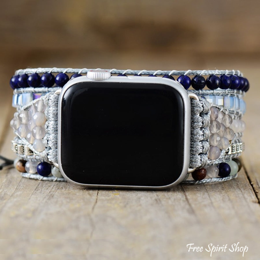 Natural Lapis & Agate Gray Apple Watch Band - Free Spirit Shop