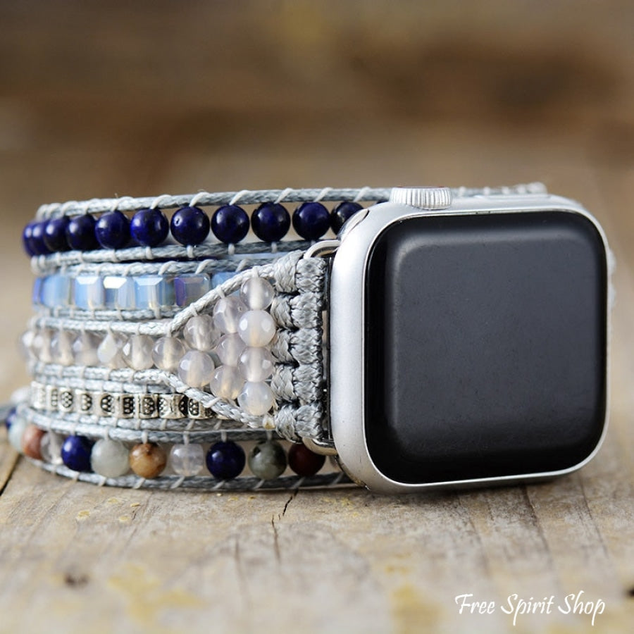 Natural Lapis & Agate Gray Apple Watch Band - Free Spirit Shop