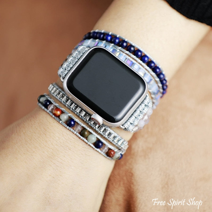 Natural Lapis & Agate Gray Apple Watch Band - Free Spirit Shop