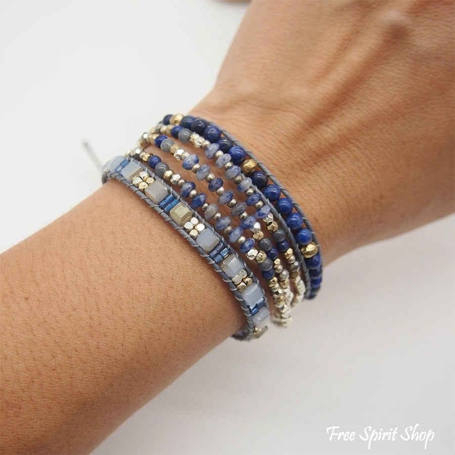 Natural Lapis Lazuli & Blue Aventurine Wrap Bracelet - Free Spirit Shop