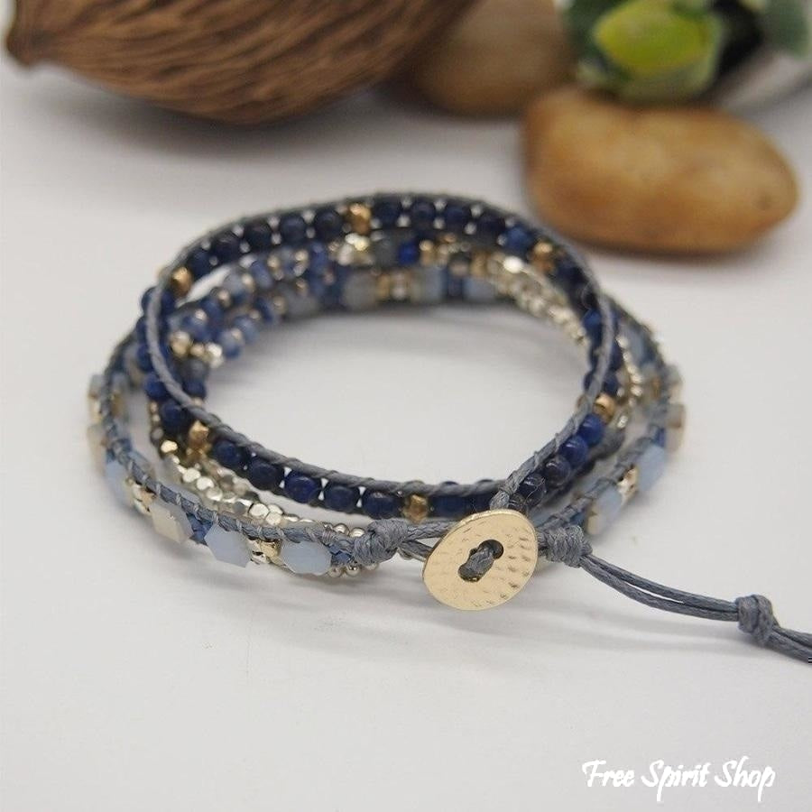 Natural Lapis Lazuli & Blue Aventurine Wrap Bracelet - Free Spirit Shop