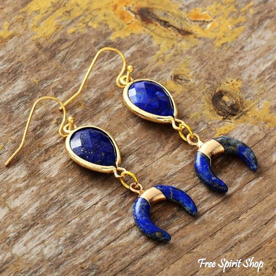 Natural Lapis Lazuli Crescent Horn Earrings - Free Spirit Shop