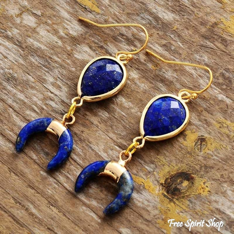 Natural Lapis Lazuli Crescent Horn Earrings - Free Spirit Shop