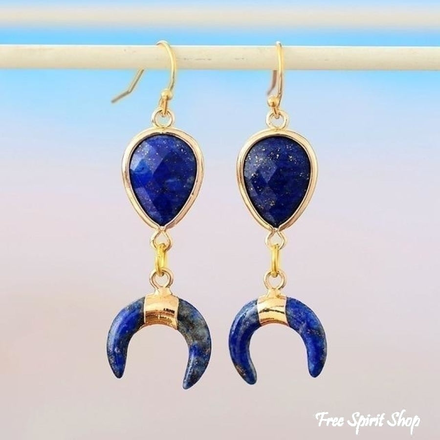 Natural Lapis Lazuli Crescent Horn Earrings - Free Spirit Shop