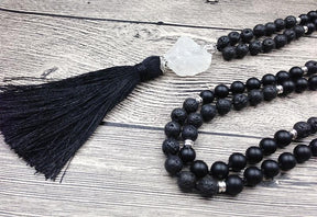 Natural Lava Stone Black Agate & Quartz Mala 108 Bead Prayer - Free Spirit Shop