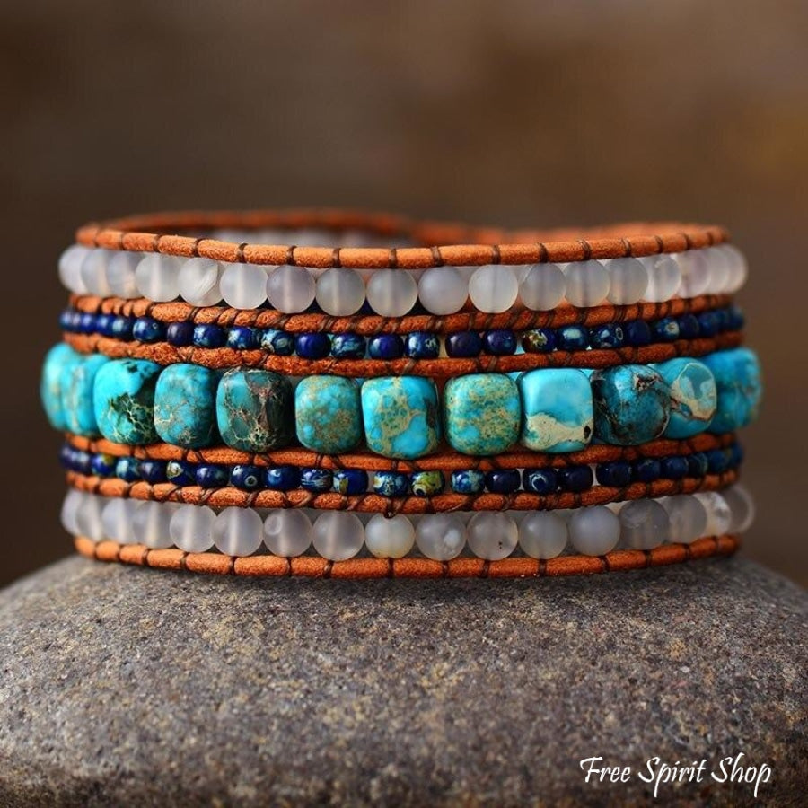 Natural Matte Quartz & Turquoise Wrap Bracelet