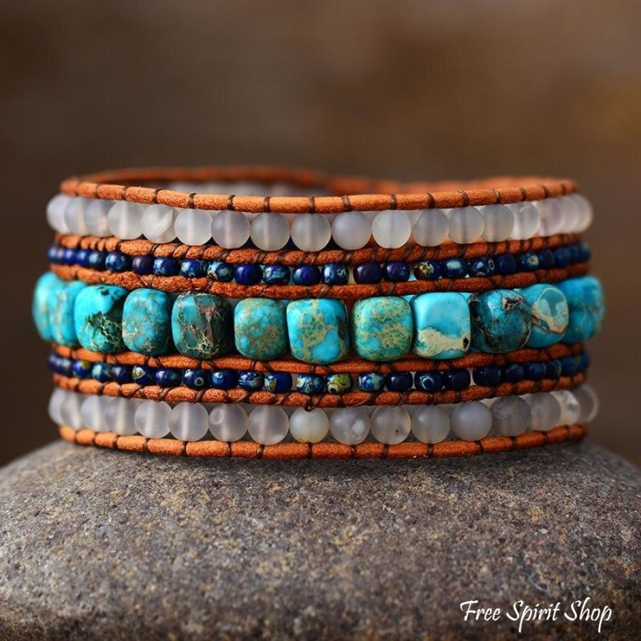 Natural Matte Quartz & Turquoise Wrap Bracelet - Free Spirit Shop