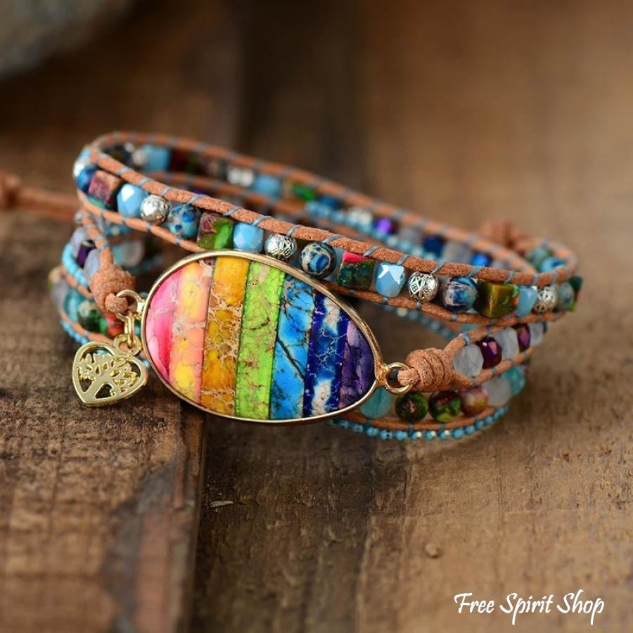 Natural Mix Gemstones & Rainbow Chakra Wrap Bracelet - Free Spirit Shop