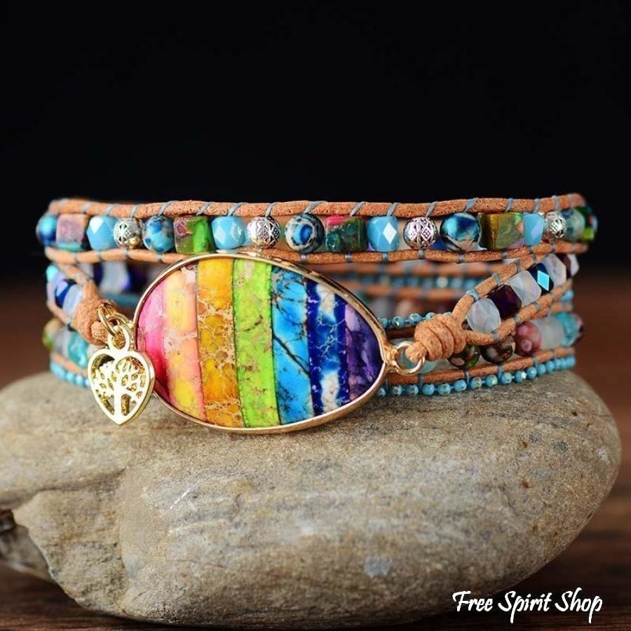 Natural Mix Gemstones & Rainbow Chakra Wrap Bracelet - Free Spirit Shop