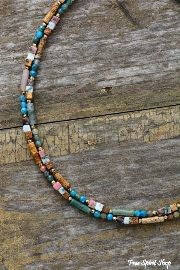 Natural Mixed Gemstone Beaded Choker Necklace - Free Spirit Shop