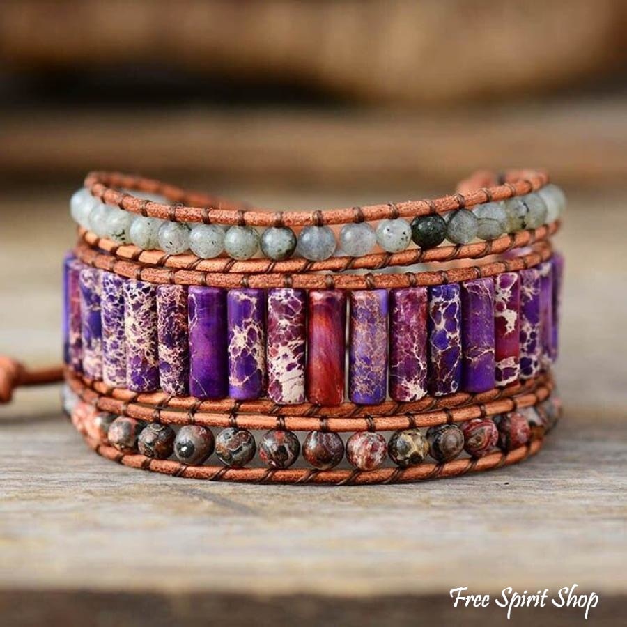 Natural Purple Jasper & Labradorite Wrap Bracelet - Free Spirit Shop