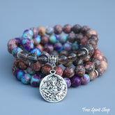 Natural Purple Jasper & Smokey Quartz Ganesha Mala Bead Bracelet - Free Spirit Shop