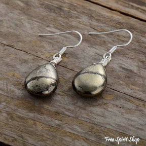 Natural Pyrite Stone Teardrop Earrings - Free Spirit Shop