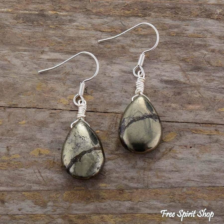 Natural Pyrite Stone Teardrop Earrings - Free Spirit Shop