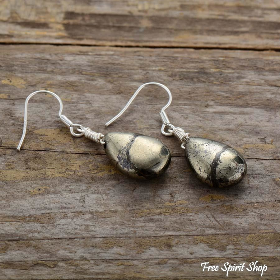 Natural Pyrite Stone Teardrop Earrings - Free Spirit Shop