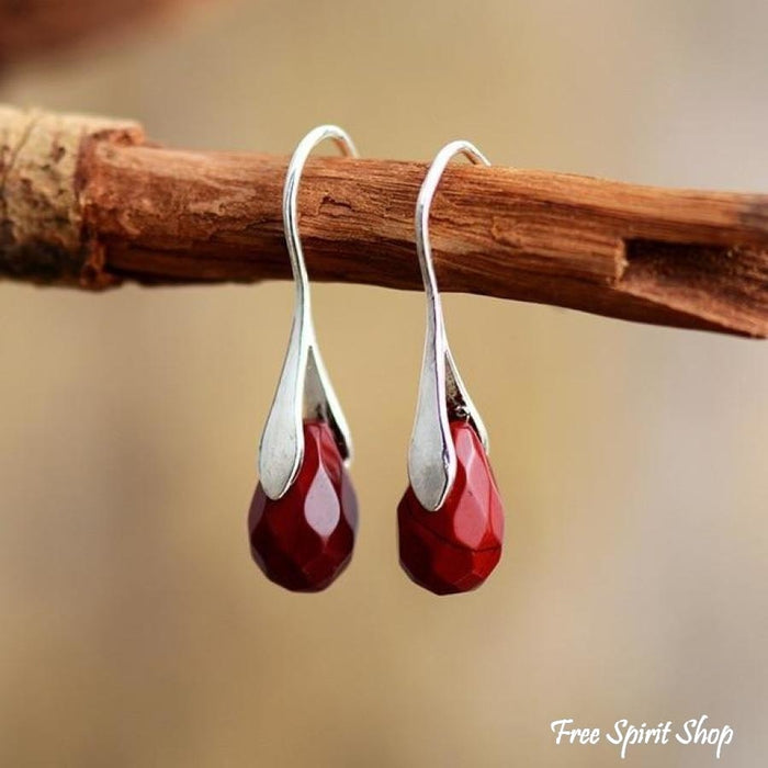Natural Red Jasper Tear Drop Earrings