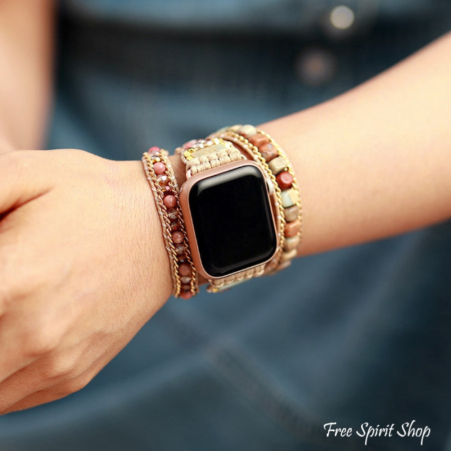 Natural Rhodonite & King Jasper Apple Watch Band - Free Spirit Shop