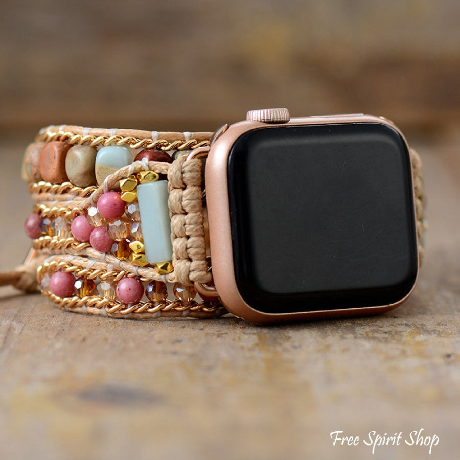 Natural Rhodonite & King Jasper Apple Watch Band - Free Spirit Shop