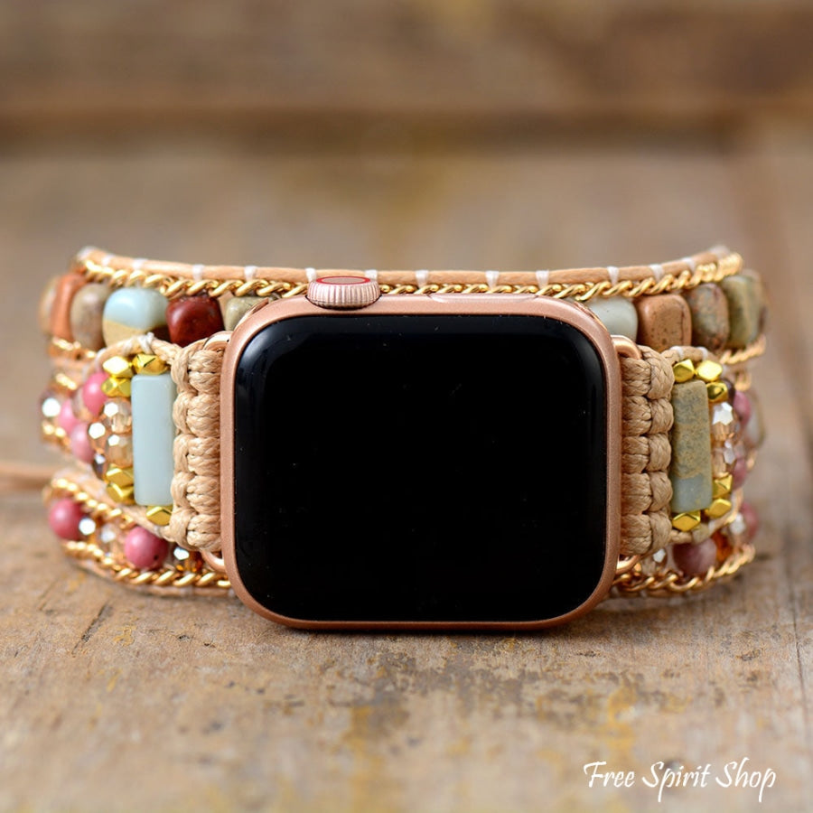 Natural Rhodonite & King Jasper Apple Watch Band - Free Spirit Shop