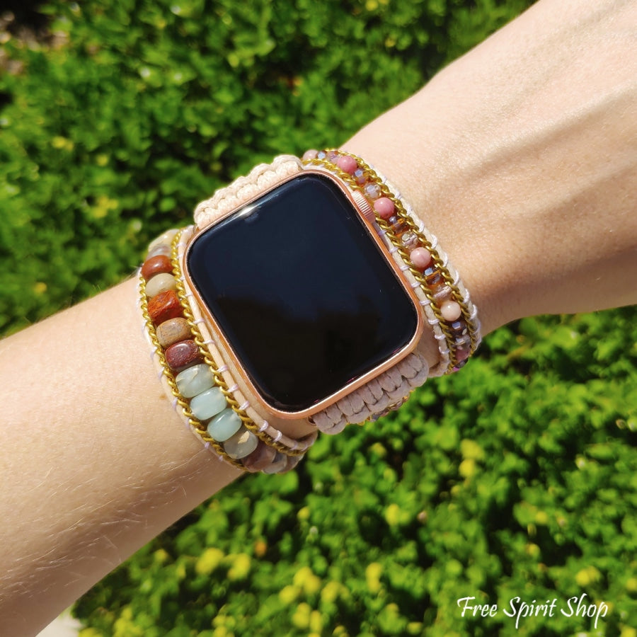 Natural Rhodonite & King Jasper Apple Watch Band - Free Spirit Shop