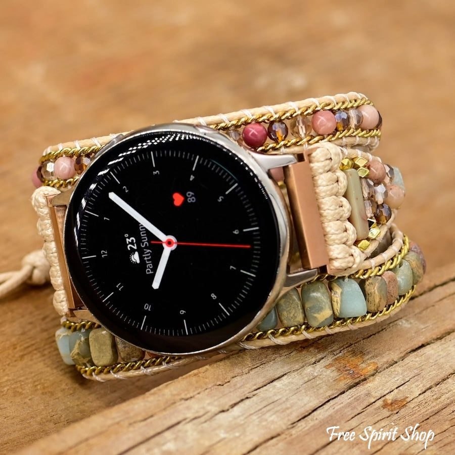 Google Pixel Watch Band With Natural Rhodonite & King Jasper Beads