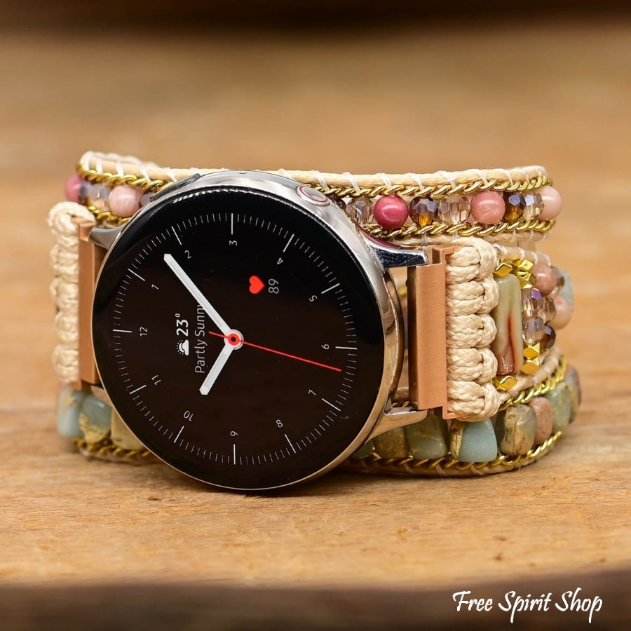 Google Pixel Watch Band With Natural Rhodonite & King Jasper Beads