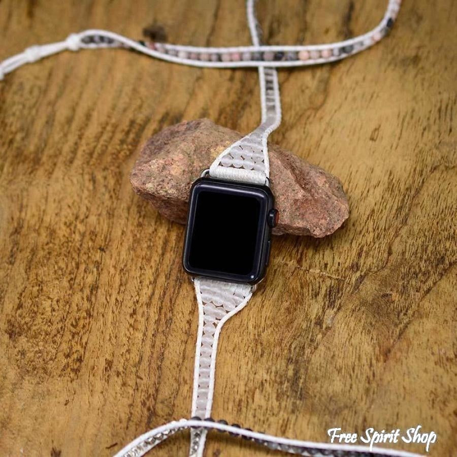 Natural Rhodonite & Labradorite Beaded Apple Watch Band - Free Spirit Shop