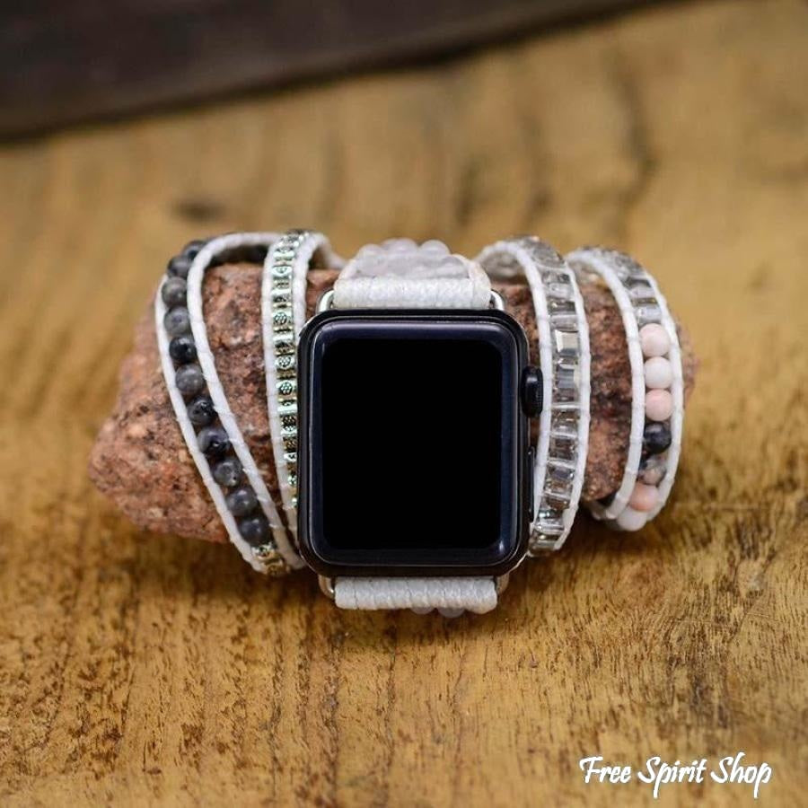 Natural Rhodonite & Labradorite Beaded Apple Watch Band - Free Spirit Shop