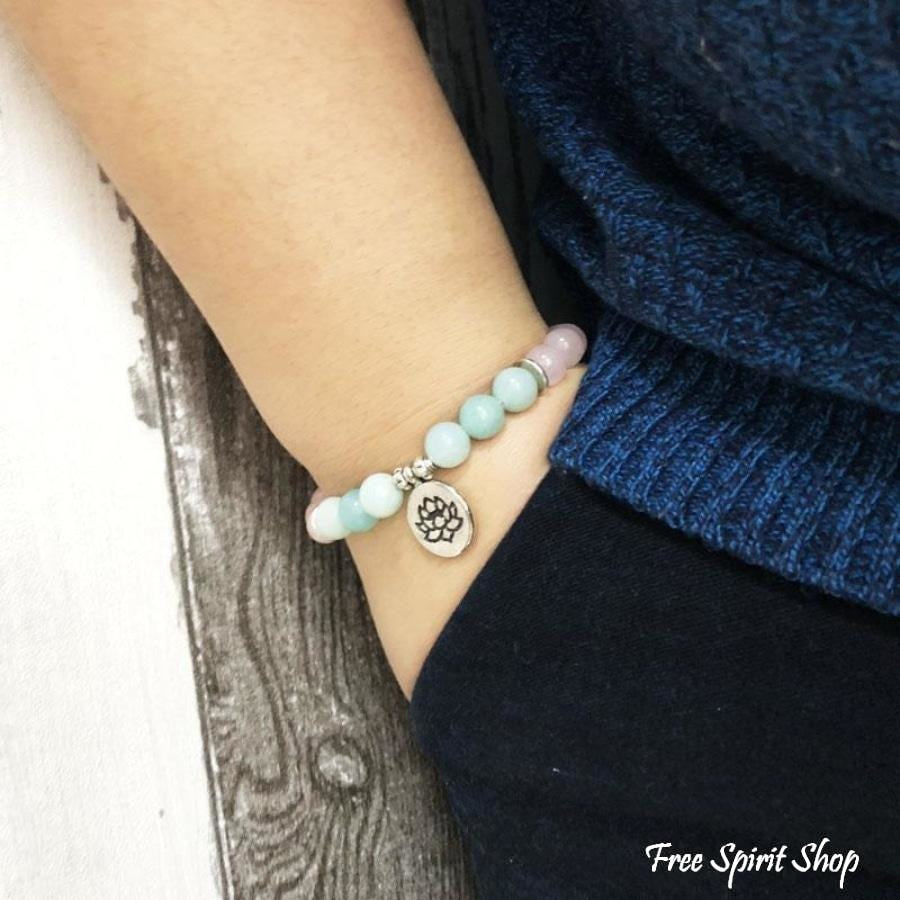 Natural Rose Quartz & Amazonite Gemstone Bead Mala Bracelet - Free Spirit Shop