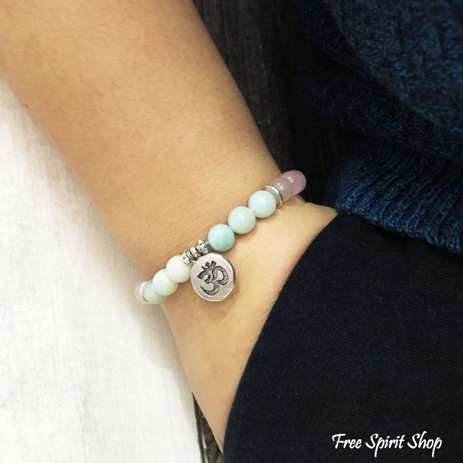 Natural Rose Quartz & Amazonite Gemstone Bead Mala Bracelet - Free Spirit Shop