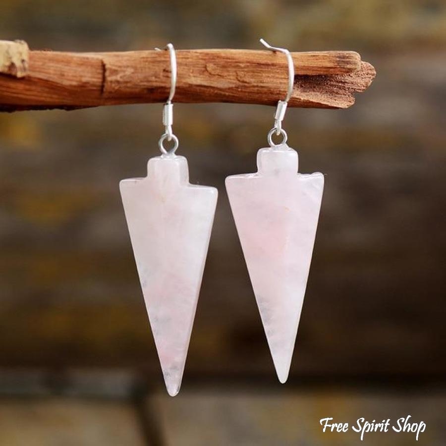 Natural Rose Quartz Arrowhead Earrings - Free Spirit Shop