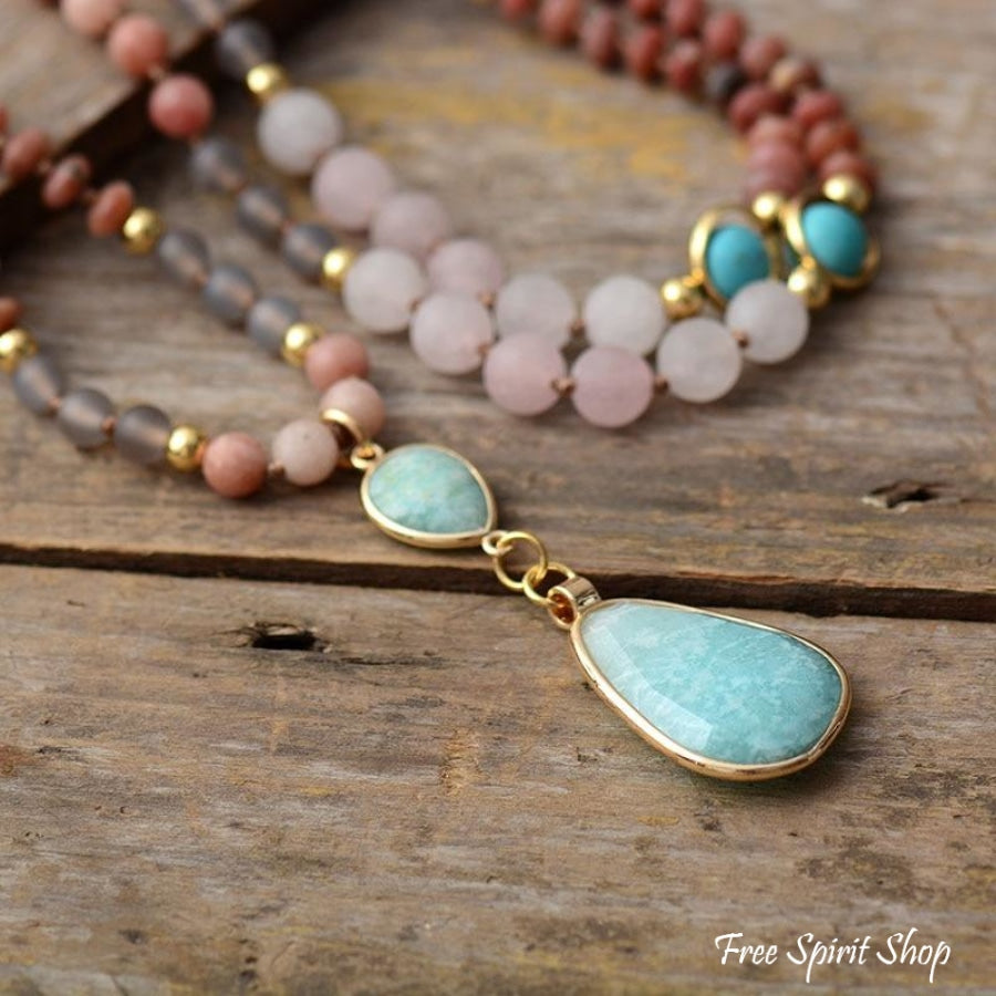 Natural Rose Quartz Botswana Agate and Jasper Beaded Necklace - Free Spirit Shop