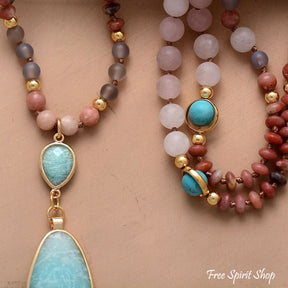 Natural Rose Quartz Botswana Agate and Jasper Beaded Necklace - Free Spirit Shop