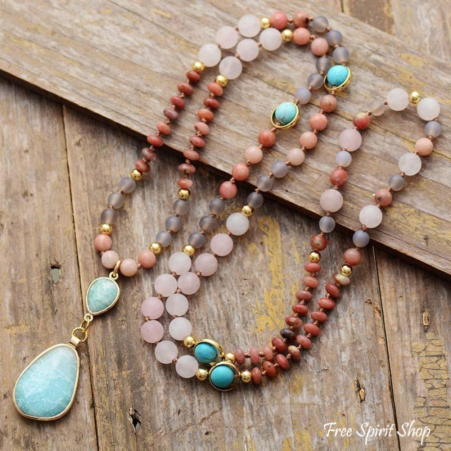 Natural Rose Quartz Botswana Agate and Jasper Beaded Necklace - Free Spirit Shop