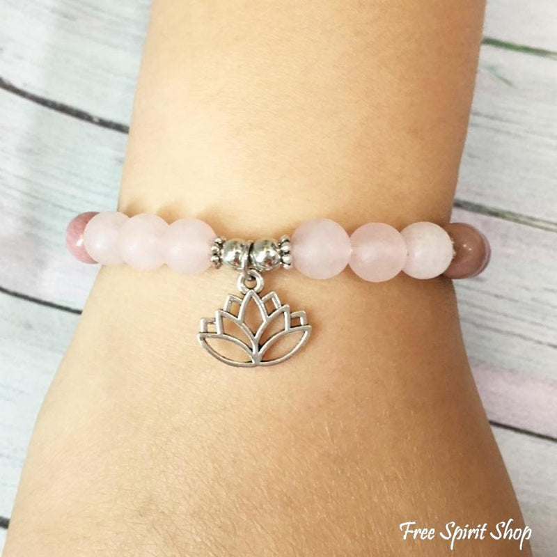 SatinCrystals Gemstone Bracelet Set - Chrysocolla, Rose Quartz, Rhodonite Heart Chakra Stretch - View #10
